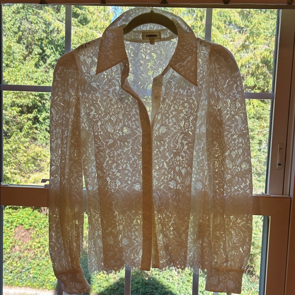 L'AGENCE Cream Lace Top